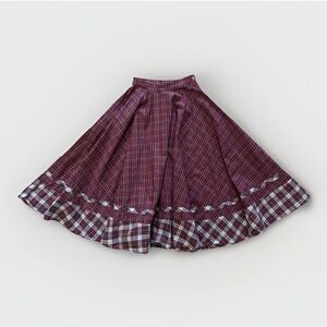 Vntg Tattoo Circle Skirt Sz 2 Pinup Full Jenny Red Plaid Rockabilly Grunge Boho